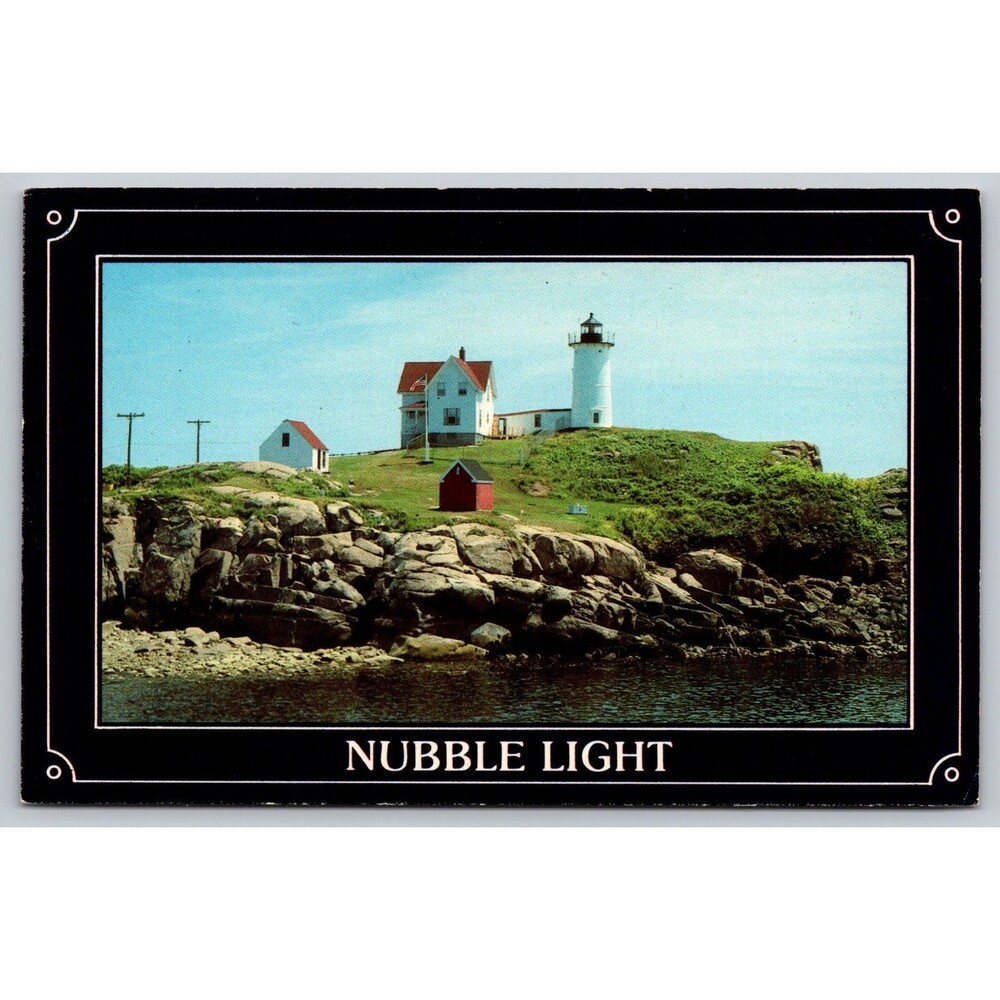 Nubble Light Cape Neddick York Beach Maine Lighthouse Vintage Plastichrome